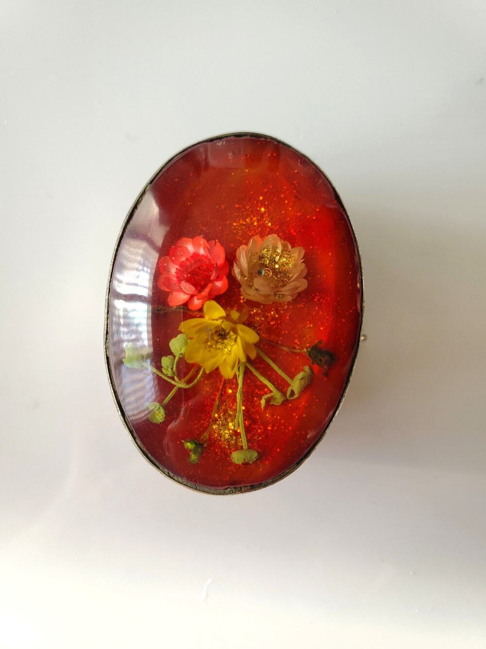 Vintage Sterling Silver Floral Lucite Pill Box